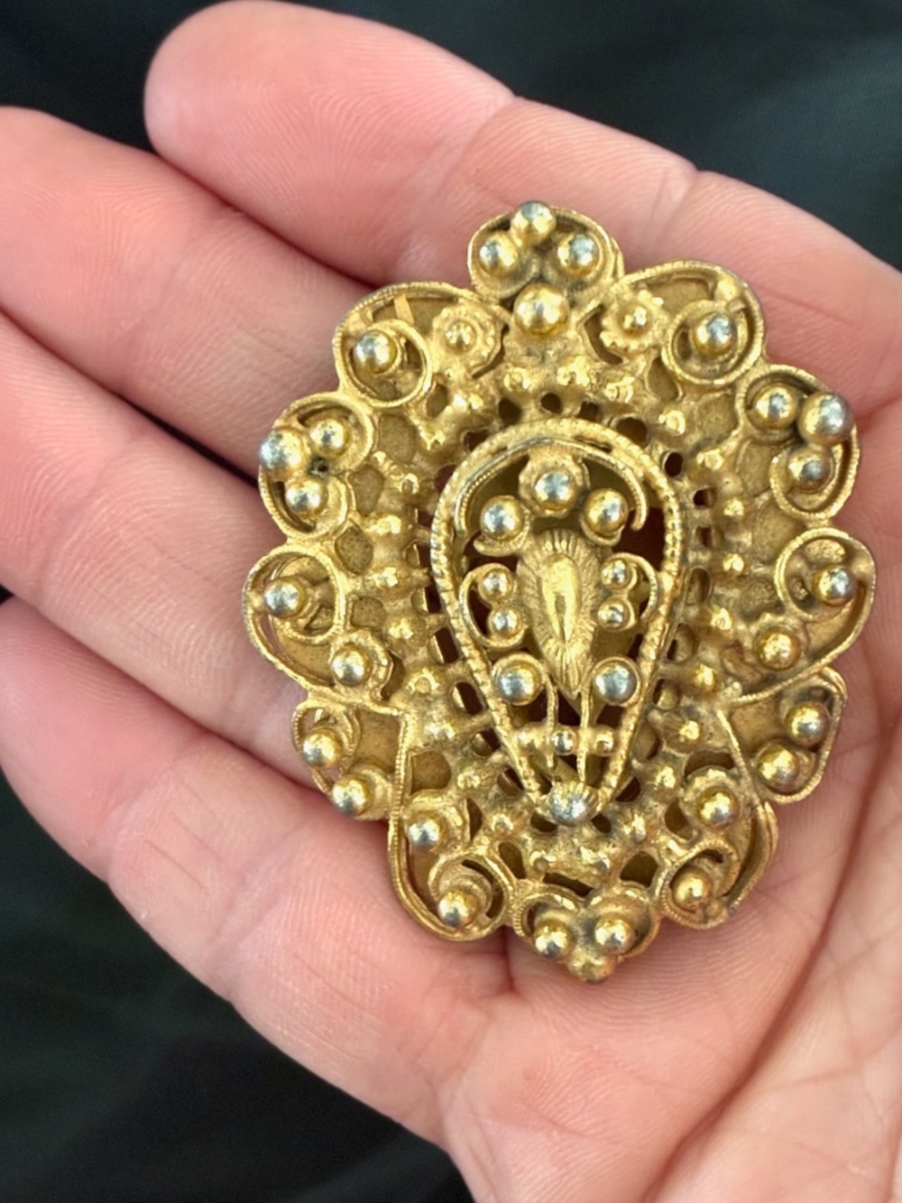 VTG 1940s Dress Coat Clip Ornate Brass